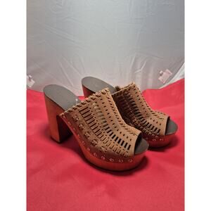 💥 Women's Sigerson Morrison Queen Platform Mule Sandal Brown Leather Size 8